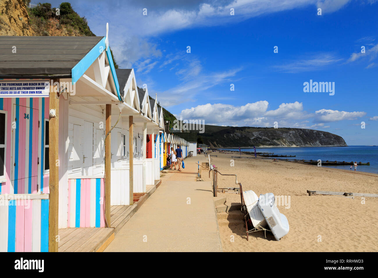 Strandhütten, Swanage Stadt, Isle of Purbeck, Dorset, England, Vereinigtes Königreich, Europa Stockfoto