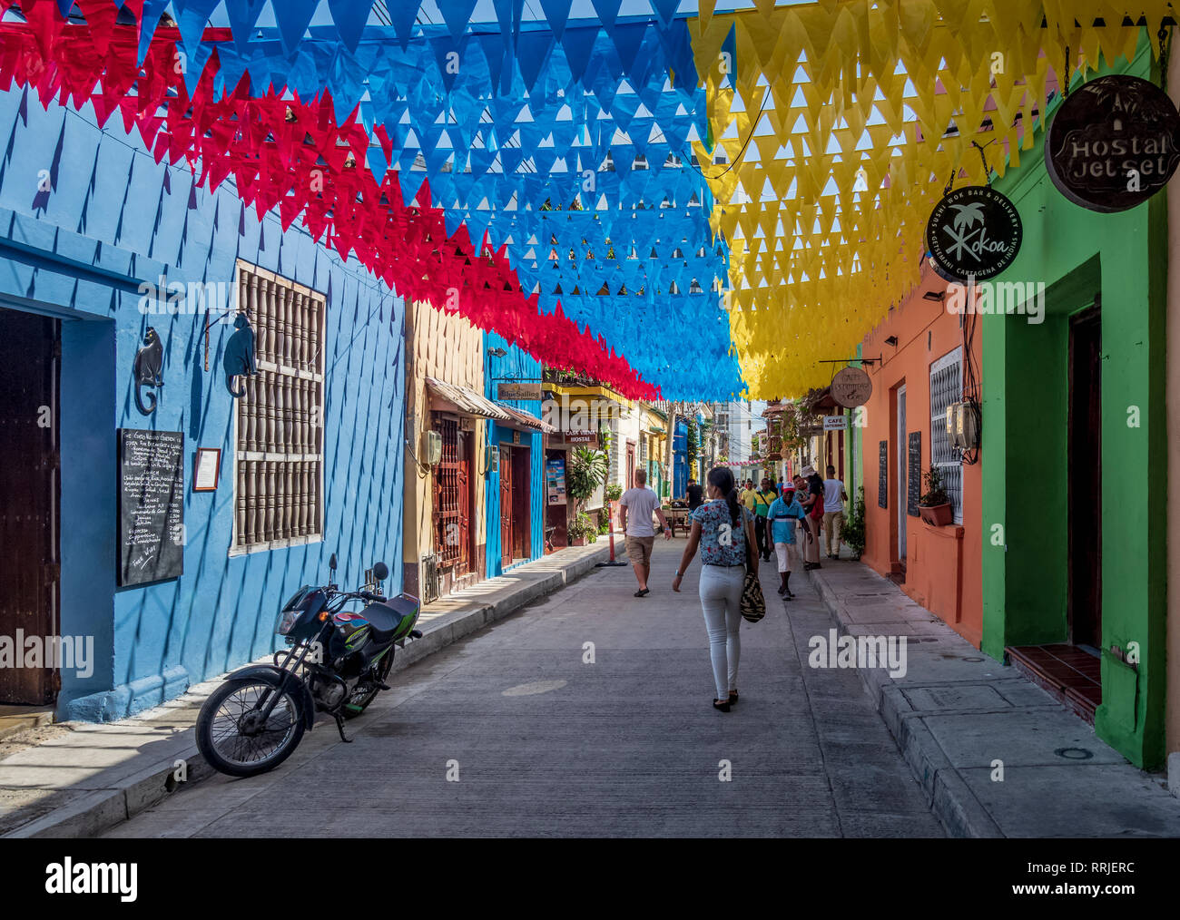 Straße von Getsemani, Cartagena, Bolivar Abteilung, Kolumbien, Südamerika Stockfoto