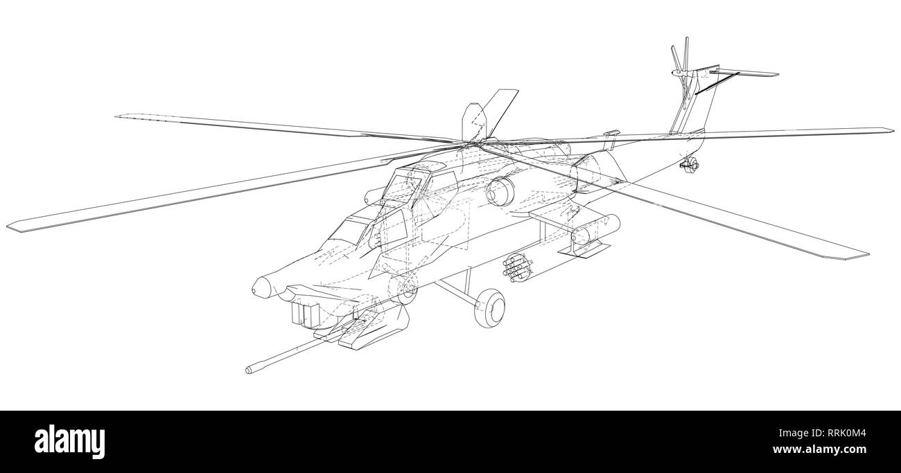 Silhouette der militärischen Hubschrauber. Erstellt Abbildung der 3d. Vektor wire-frame Konzept Stock Vektor