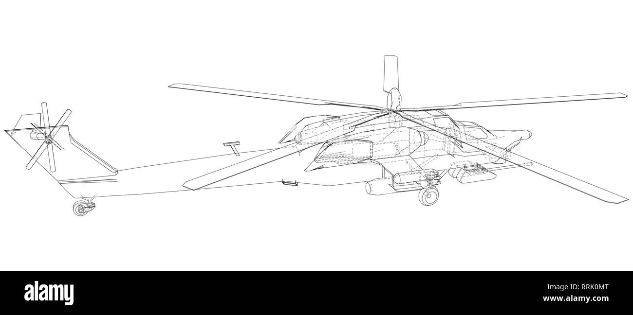 Silhouette der militärischen Hubschrauber. Erstellt Abbildung der 3d. Vektor wire-frame Konzept Stock Vektor
