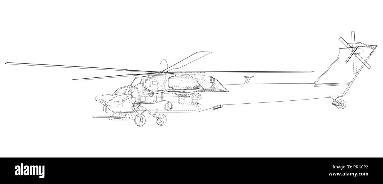 Silhouette der militärischen Hubschrauber. Erstellt Abbildung der 3d. Vektor wire-frame Konzept Stock Vektor