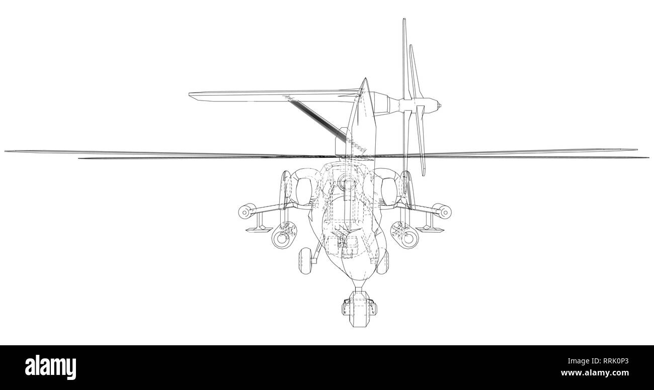 Silhouette der militärischen Hubschrauber. Erstellt Abbildung der 3d. Vektor wire-frame Konzept Stock Vektor
