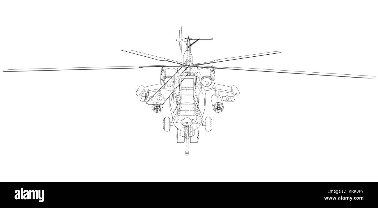 Silhouette der militärischen Hubschrauber. Erstellt Abbildung der 3d. Vektor wire-frame Konzept Stock Vektor