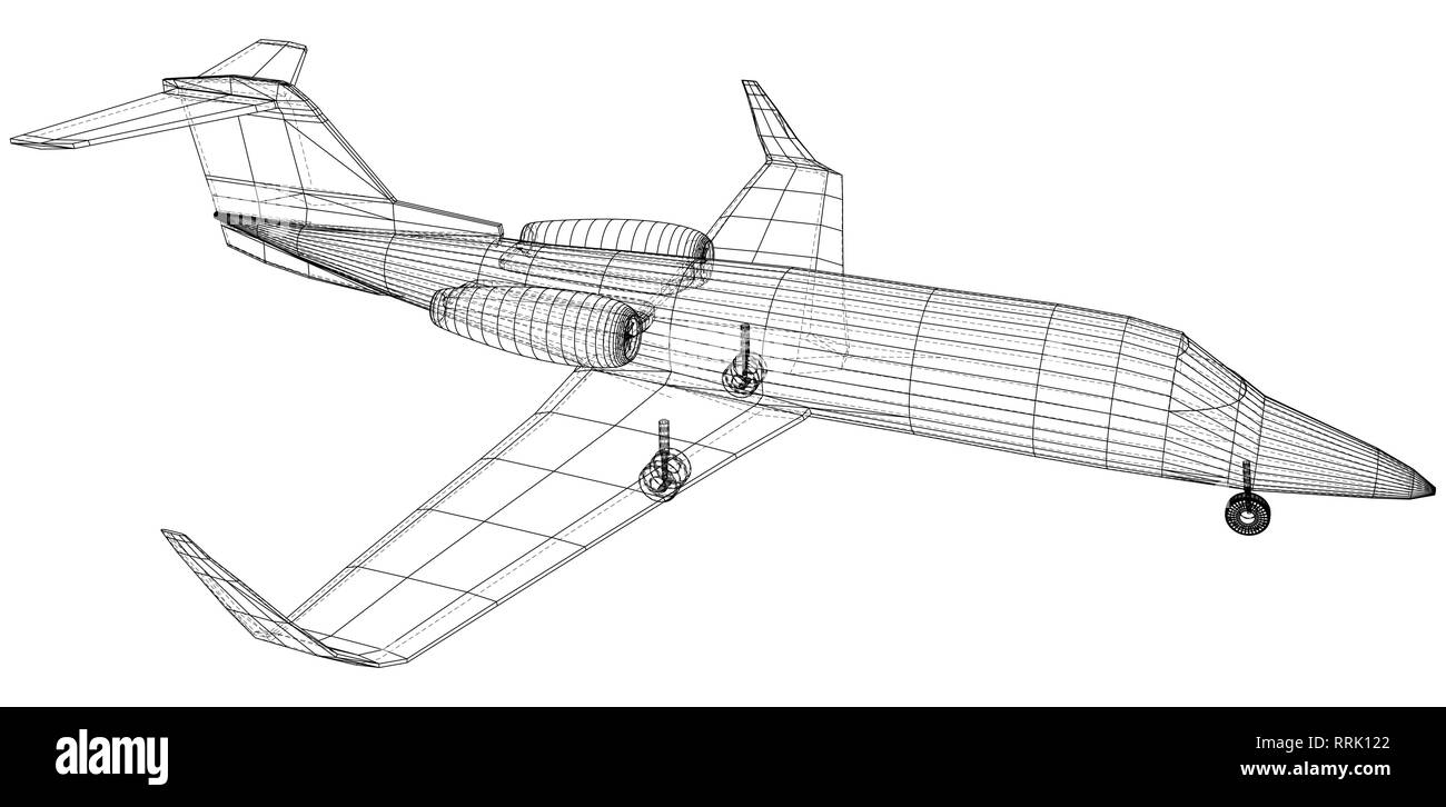 Flugzeug Blaupause. Umrisse Flugzeuge auf weißem Hintergrund. Erstellt Abbildung der 3d. Stock Vektor