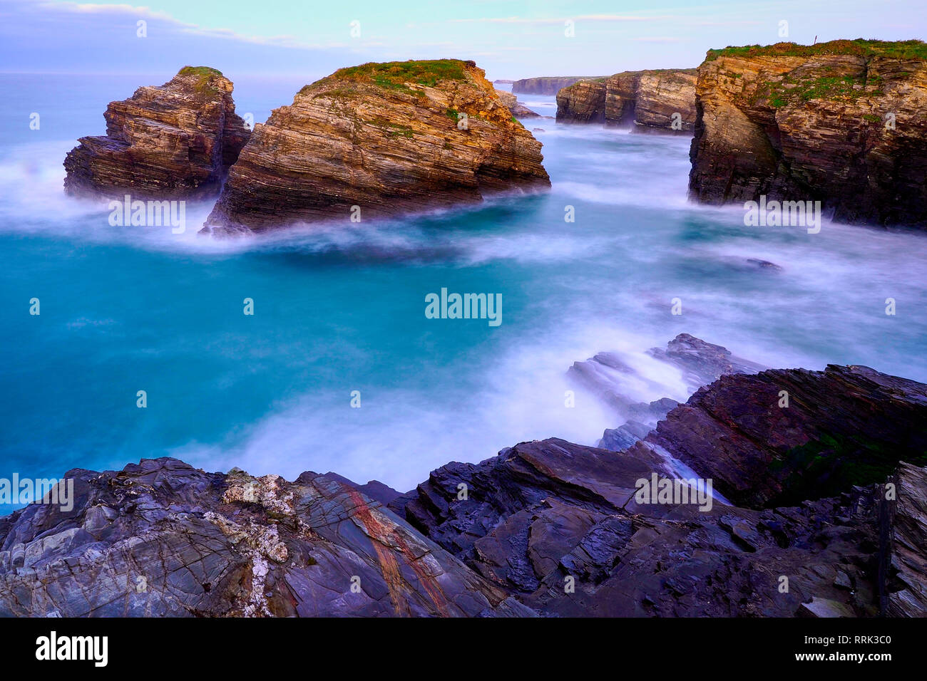 Strand der Kathedralen Naturdenkmal in A Coruña, Galicien, Spanien Stockfoto