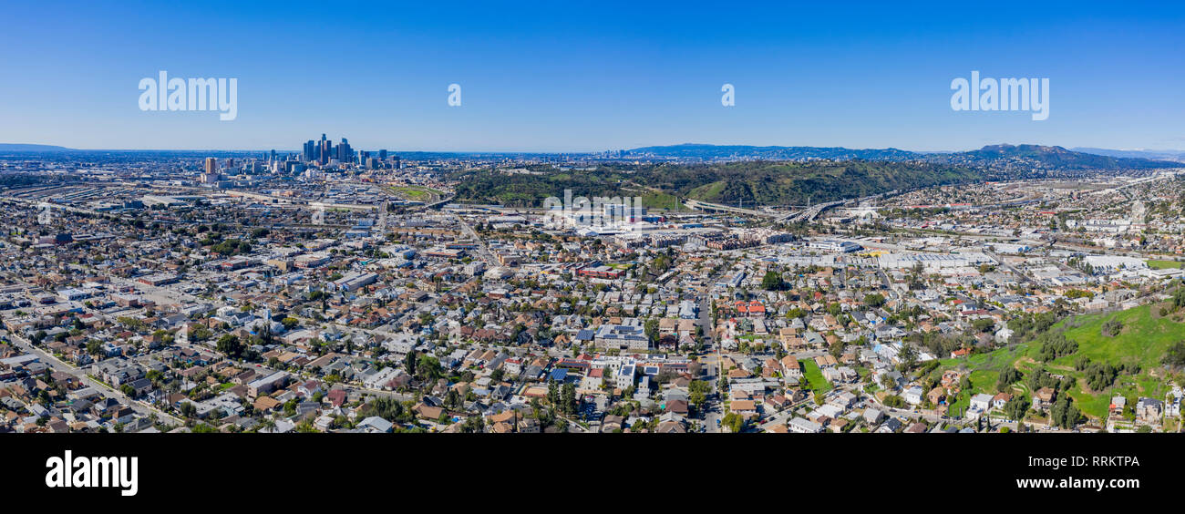 Antenne morgen Blick auf die Los Angeles City Downtown Stockfoto