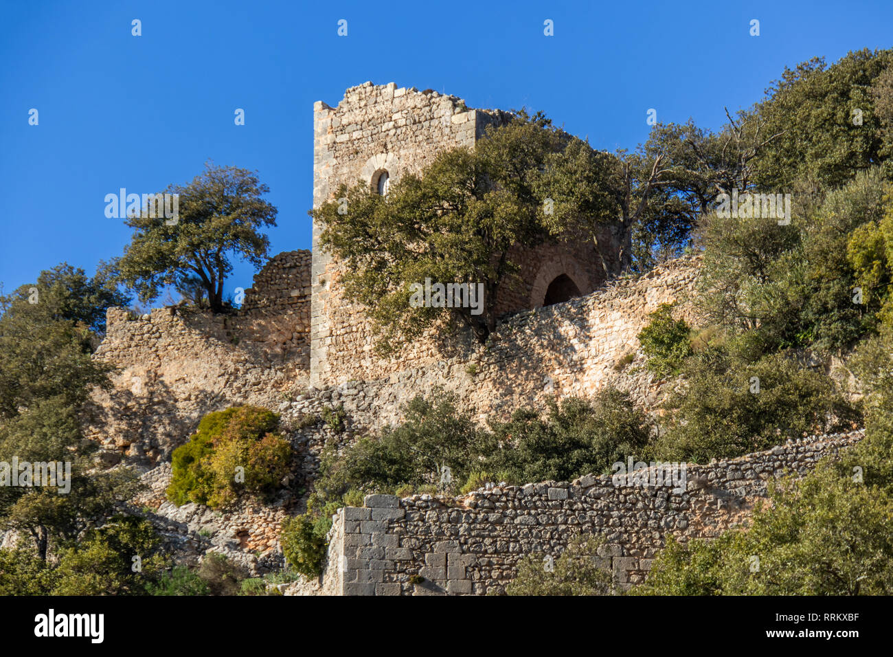 Burg von Alaró, Castell d'Alaró in der Nähe von Alaró, Mallorca, Balearen, Spanien Stockfoto