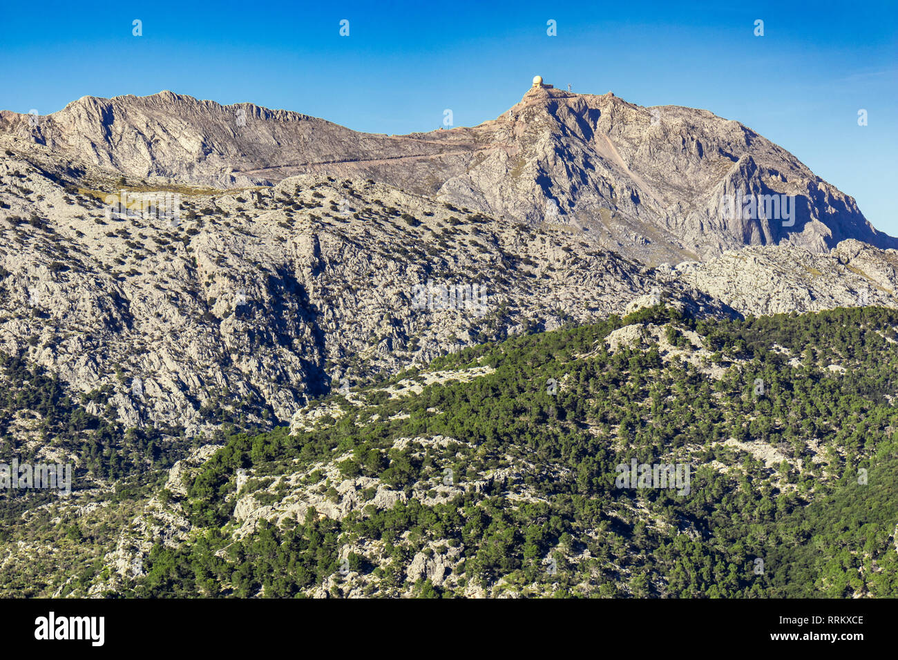 Serra de Tramuntana Gebirge mit Puig Major, höchster Gipfel von Mallorca, Balearen, Spanien Stockfoto