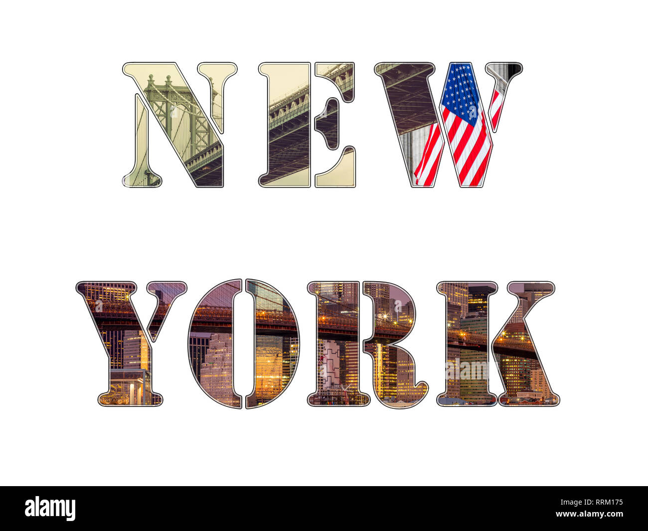 New York City Buchstaben Foto Collage aus anderen berühmten Orten, Sehenswürdigkeiten und New York City Buchstaben Foto Collage aus anderen berühmten Orten, Sehenswürdigkeiten und