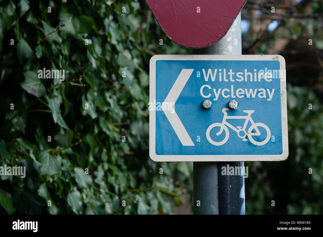 Eine direktionale Zeichen, die zeigen, welche Möglichkeit für die Wiltshire Cycleway. Stockfoto