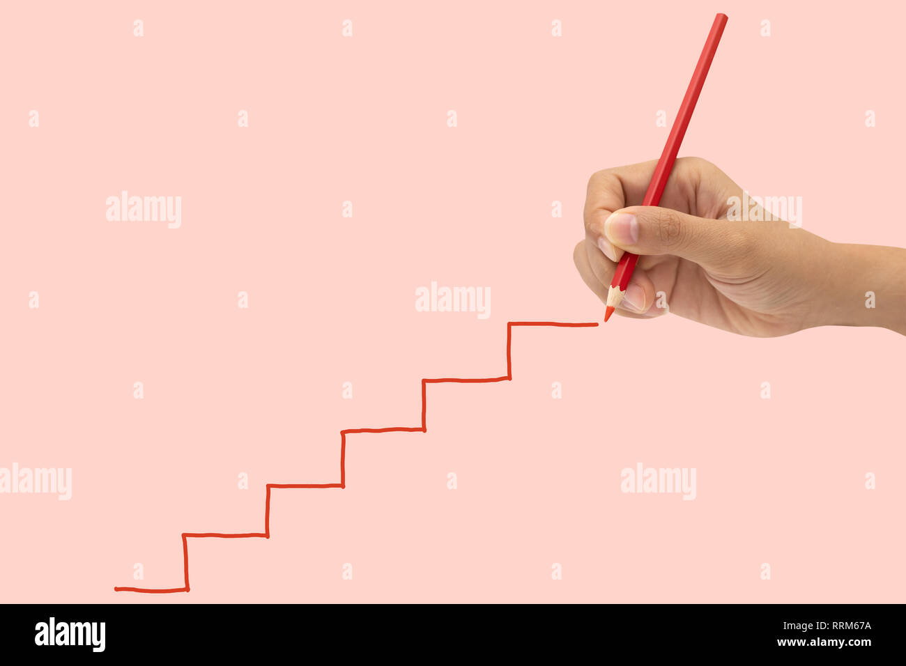 Hand zeichnen Linie von Schritt auf rosa Hintergrund. Stockfoto