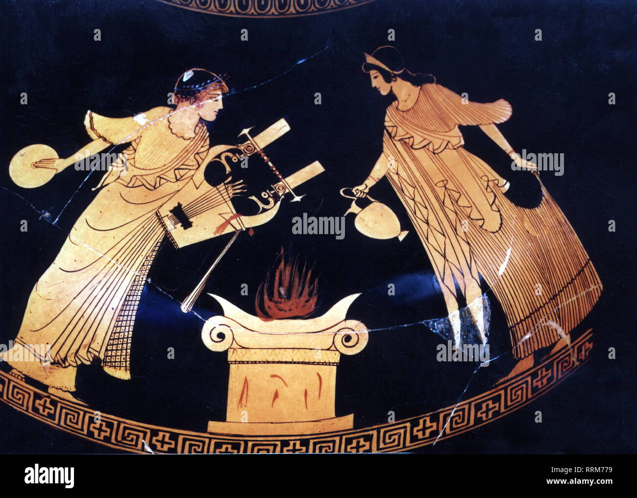 Artemis, (lat. Diana), der griechischen Göttin der Jagd, volle Länge, mit Apollo, Dachboden, rot-gemustert Hydria, ca. 490 - 480 v. Chr., dem Historischen Museum der Pfalz, Speyer, Additional-Rights - Clearance-Info - Not-Available Stockfoto