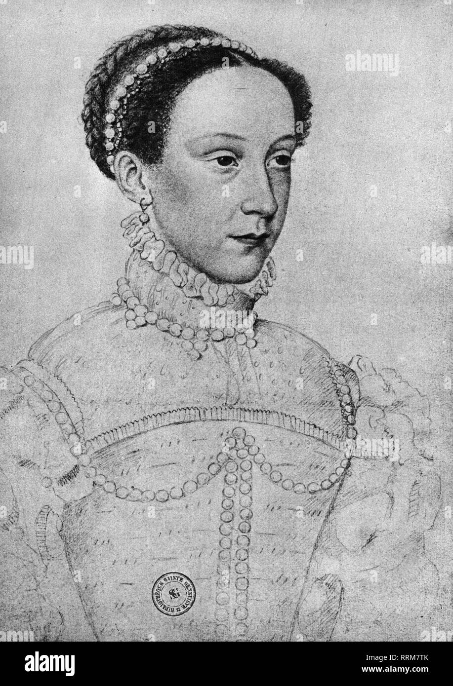Maria Stuart, 8.12.1542 - 8.2.1587, Königin der Schotten, Königin von Frankreich, Portrait, Zeichnung von Francois Clouet, 1559, Bibliotheque Nationale, Paris,, Additional-Rights - Clearance-Info - Not-Available Stockfoto