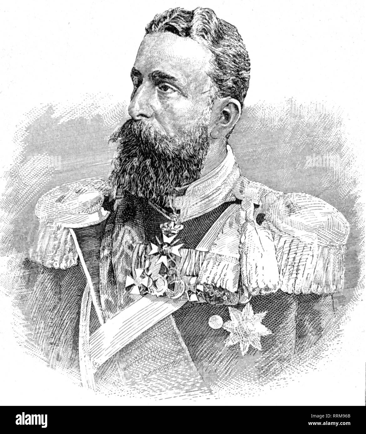Alexander I, 5.4.1847 - 17.11 1893, Fürst von Bulgarien 29.4.1879 - 7.9.1886, Porträt, Holzstich, Ende des 19. Jahrhunderts, Additional-Rights - Clearance-Info - Not-Available Stockfoto