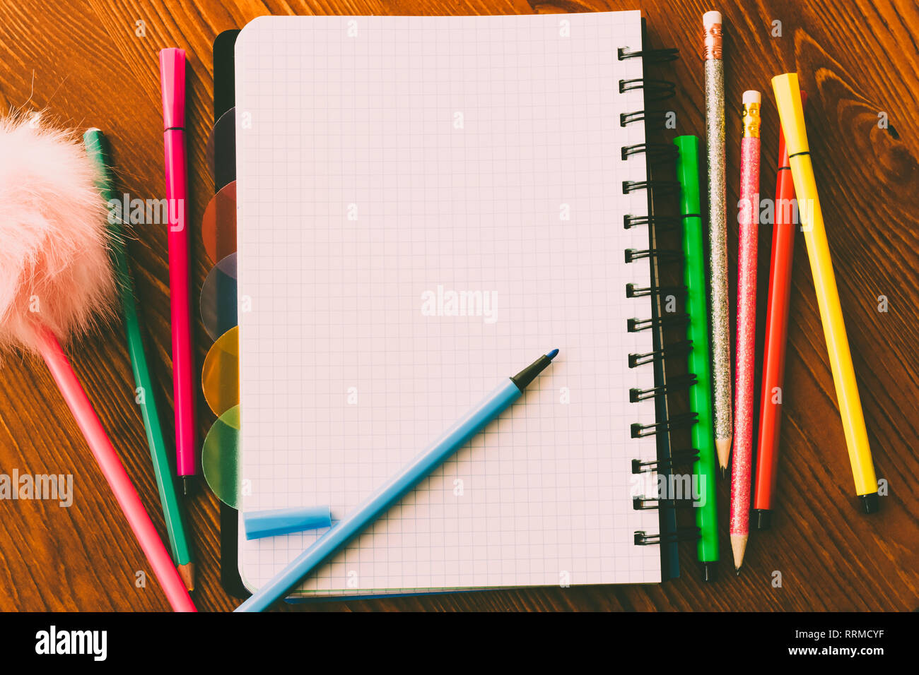 Vintage Bild Von Leer Notebook Mit Offenen Filzstift Auf Holzernen
