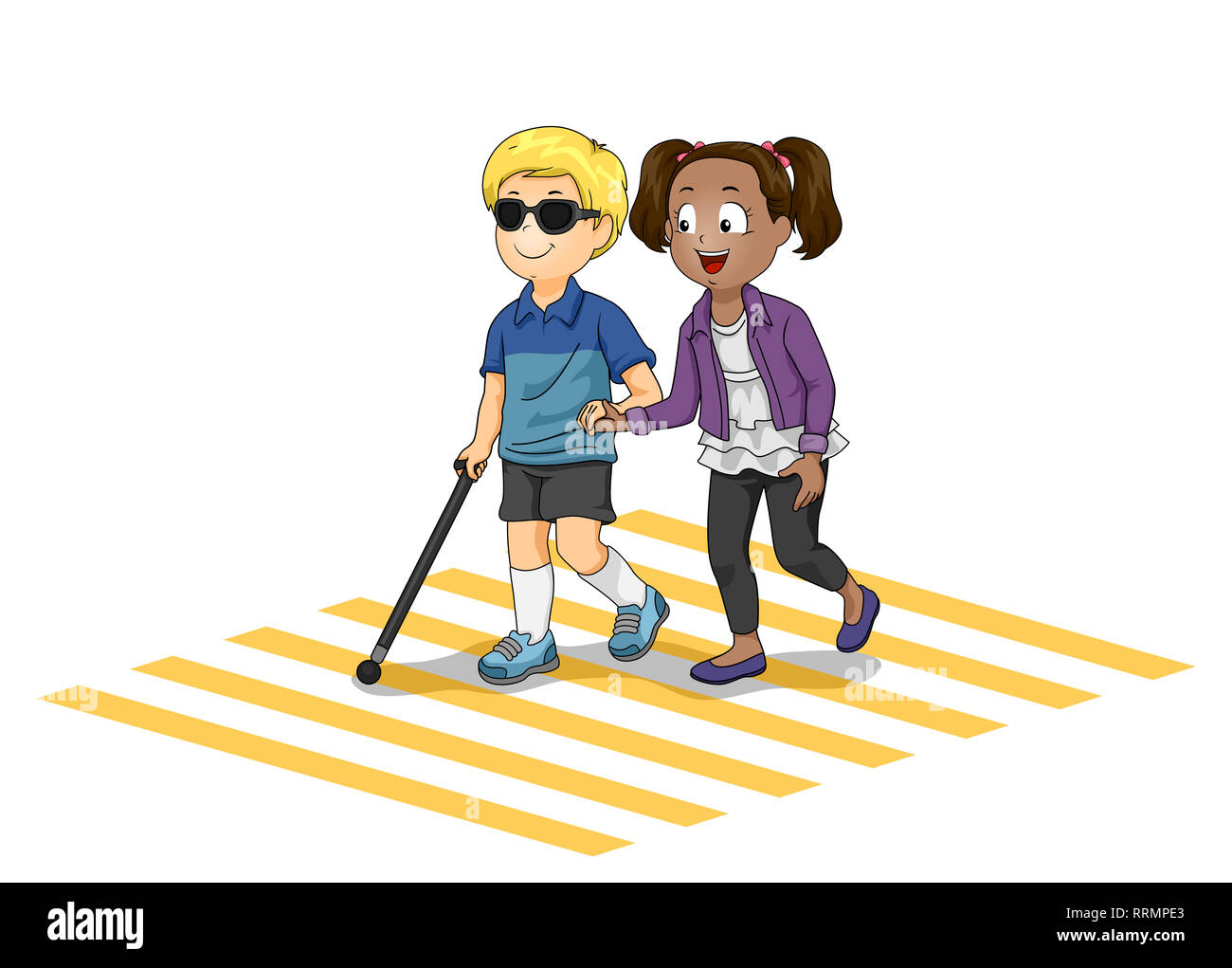 Abbildung Ein Kind Madchen Helfen Einem Blinden Kind Junge Uberqueren Der Strasse Stockfotografie Alamy