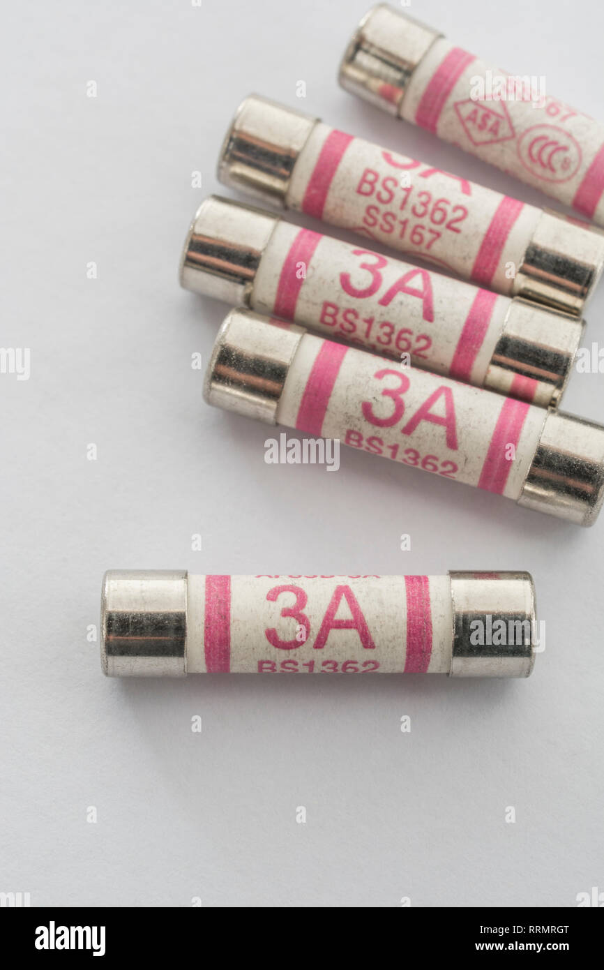 3 Amp Haushalt Keramik- Kartusche Sicherungen. Stockfoto