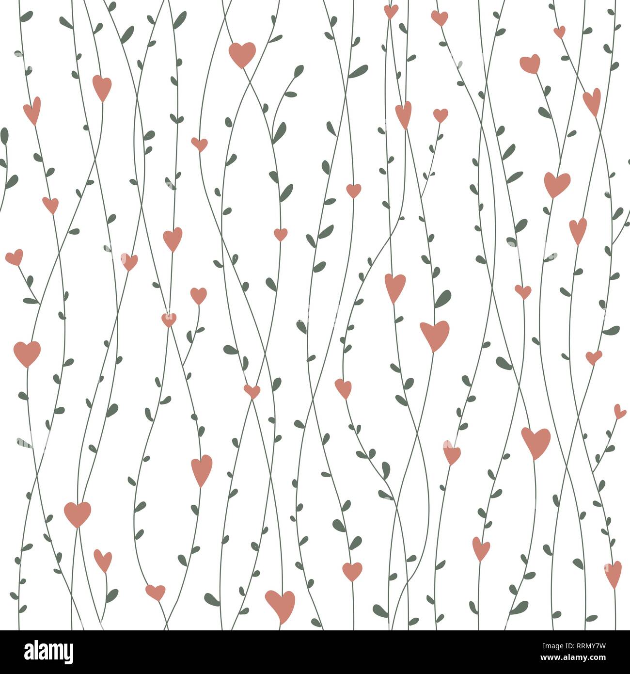 Cute nahtlose Muster mit Herzen Niederlassungen für Retro Tapeten, Textildruck, oder Karten. Vector Illustration. Stock Vektor