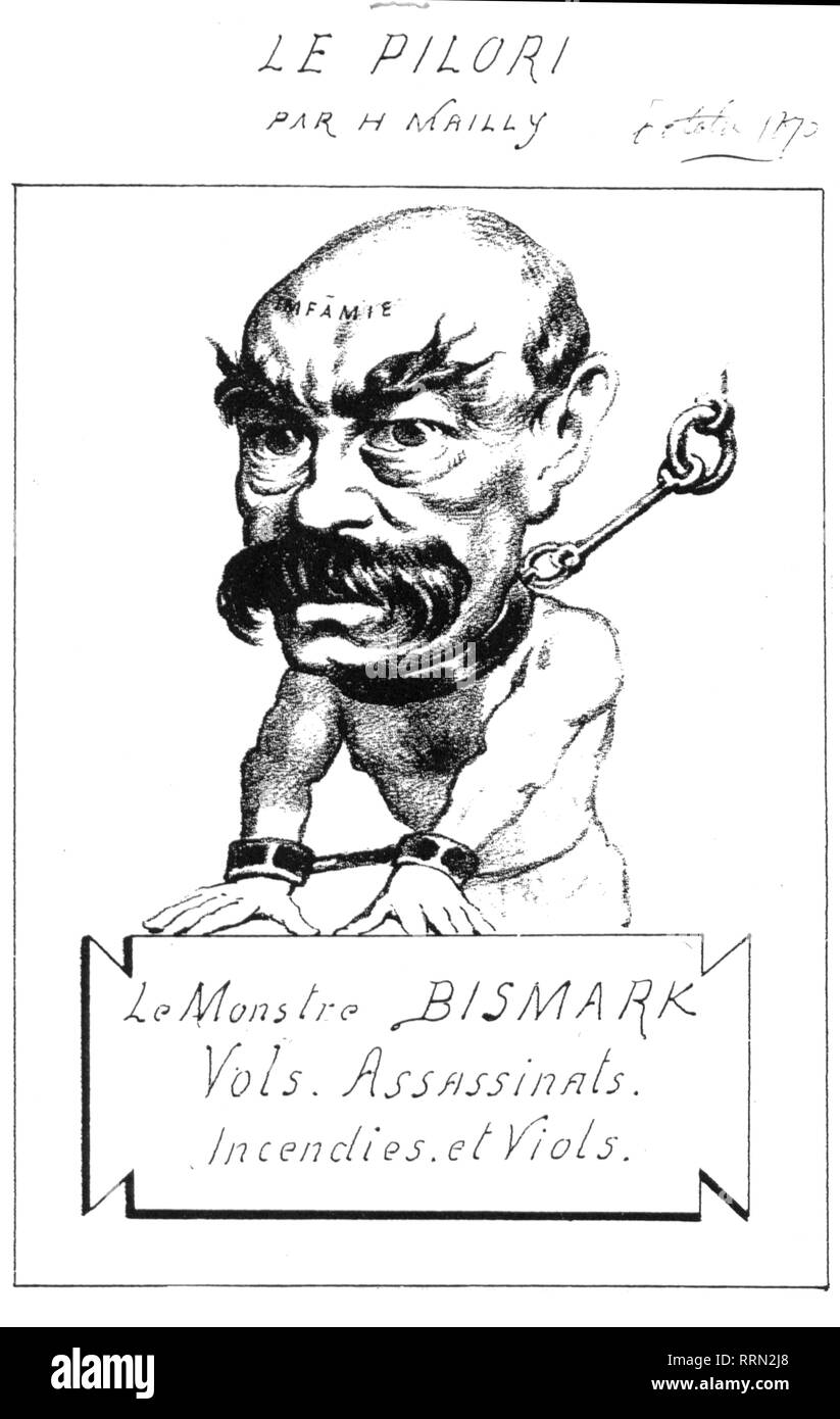 Bismarck, Otto von, 1.4.1815 - 30.7.1898, Deutscher Politiker, Karikatur, "das Monster Bismarck", Zeichnung von Hippolyte Mailly, 'Le Pilori', Paris, Oktober 1870 - Additional-Rights Clearance-Info - Not-Available Stockfoto