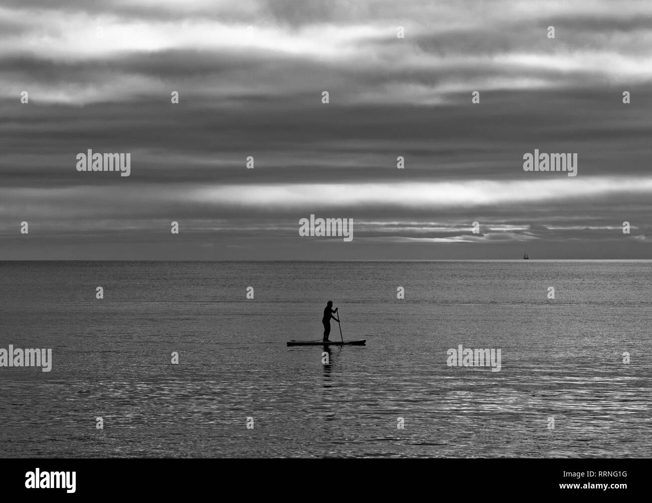 Paddel boarder alleine am Meer Stockfoto