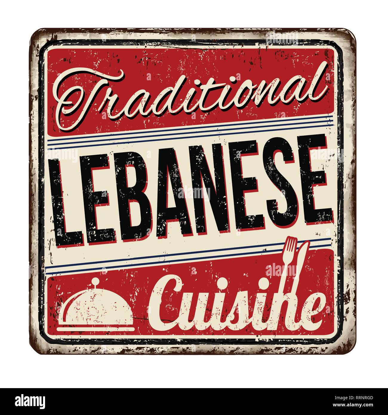 Traditionelle libanesische Küche vintage rostiges Metall Zeichen auf weißem Hintergrund, Vector Illustration Stock Vektor
