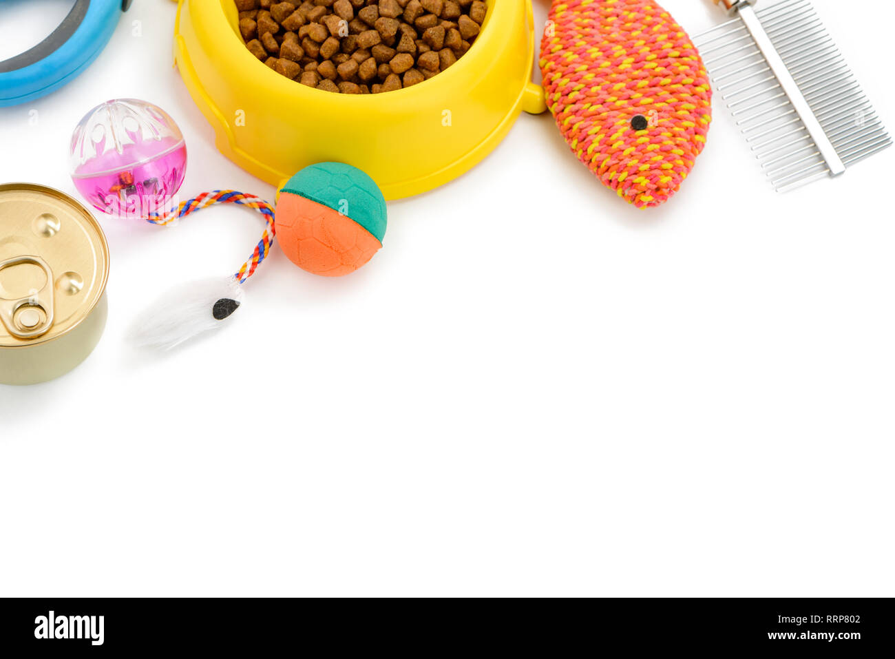 Katze liefert auf weißem Hintergrund Stockfoto