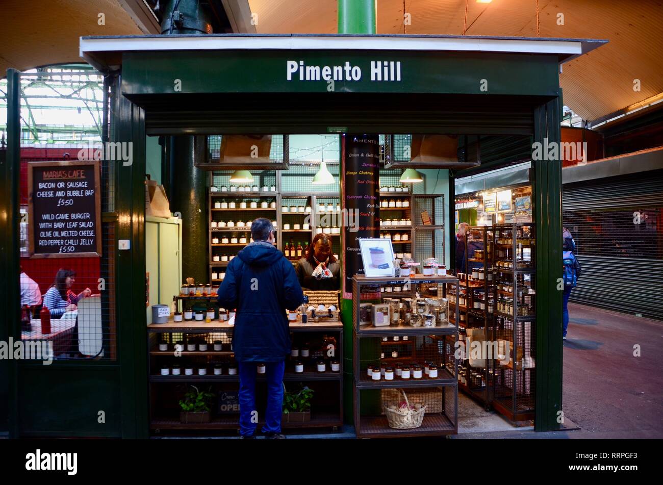 Die jamaikanische inspiriert Nathan's Hill in Borough Market London UK Abschaltdruck Stockfoto
