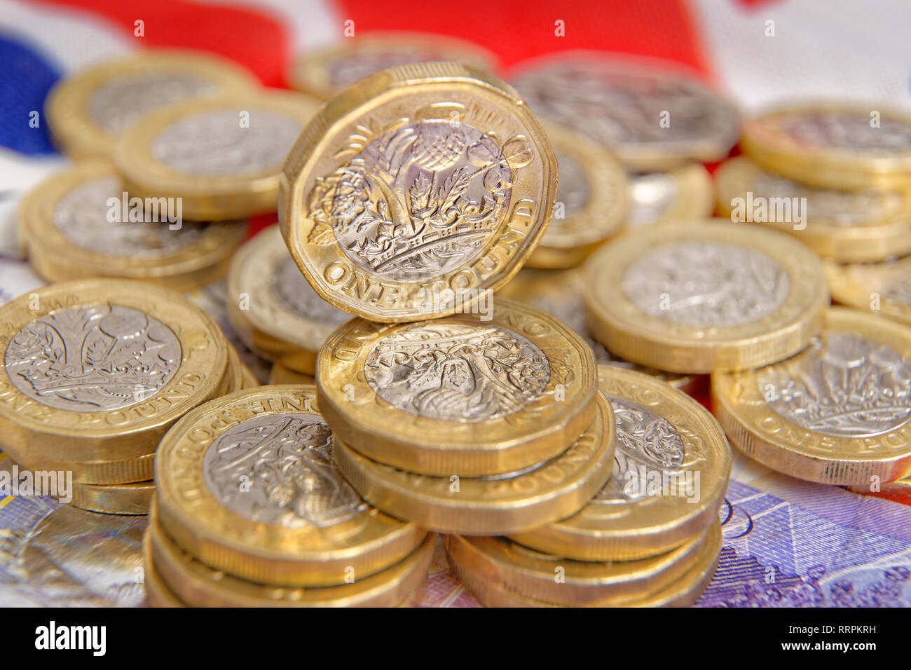 Britisches Pfund Münzen. Stockfoto