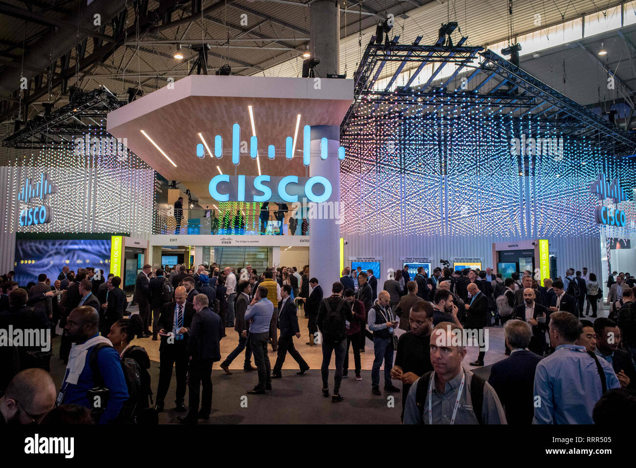 Barcelona, Katalonien, Spanien. 26 Feb, 2019. CISCO Pavillon während der GSMA Mobile World Congress 2019 in Barcelona, der weltweit wichtigsten Veranstaltung auf mobilen Geräten die Kommunikation mit den führenden Unternehmen und die neuesten Entwicklungen in der Branche. Credit: Jordi Boixareu/ZUMA Draht/Alamy leben Nachrichten Stockfoto