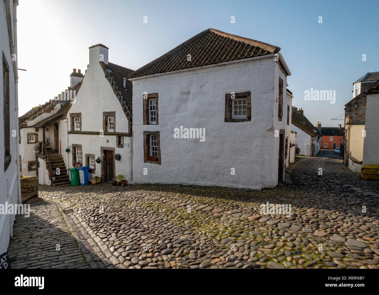 Der mercat Cross in einem historischen Dorf folgende Sehenswürdigkeiten: Culross, Fife, Schottland. Stockfoto