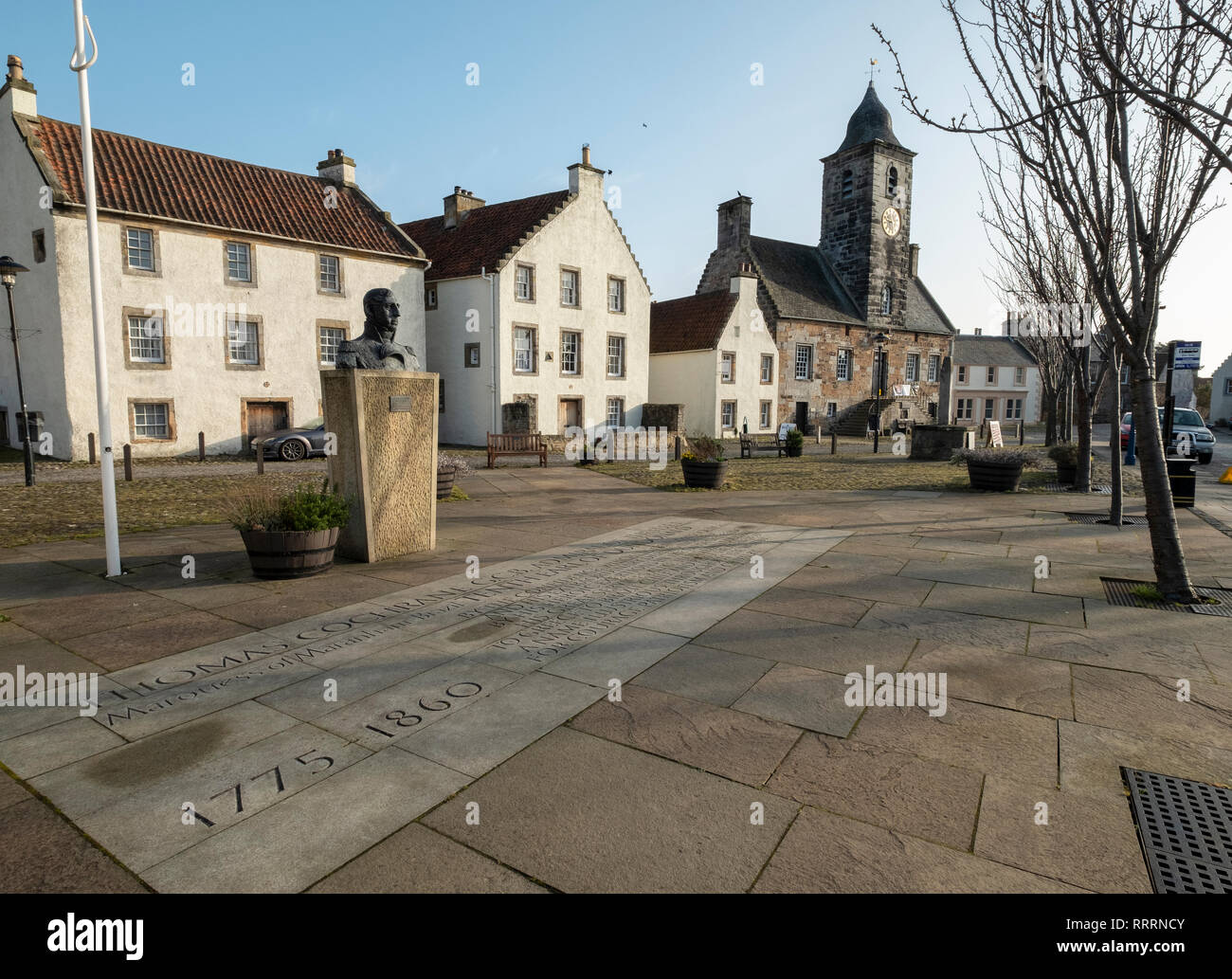 Der mercat Cross in einem historischen Dorf folgende Sehenswürdigkeiten: Culross, Fife, Schottland. Stockfoto