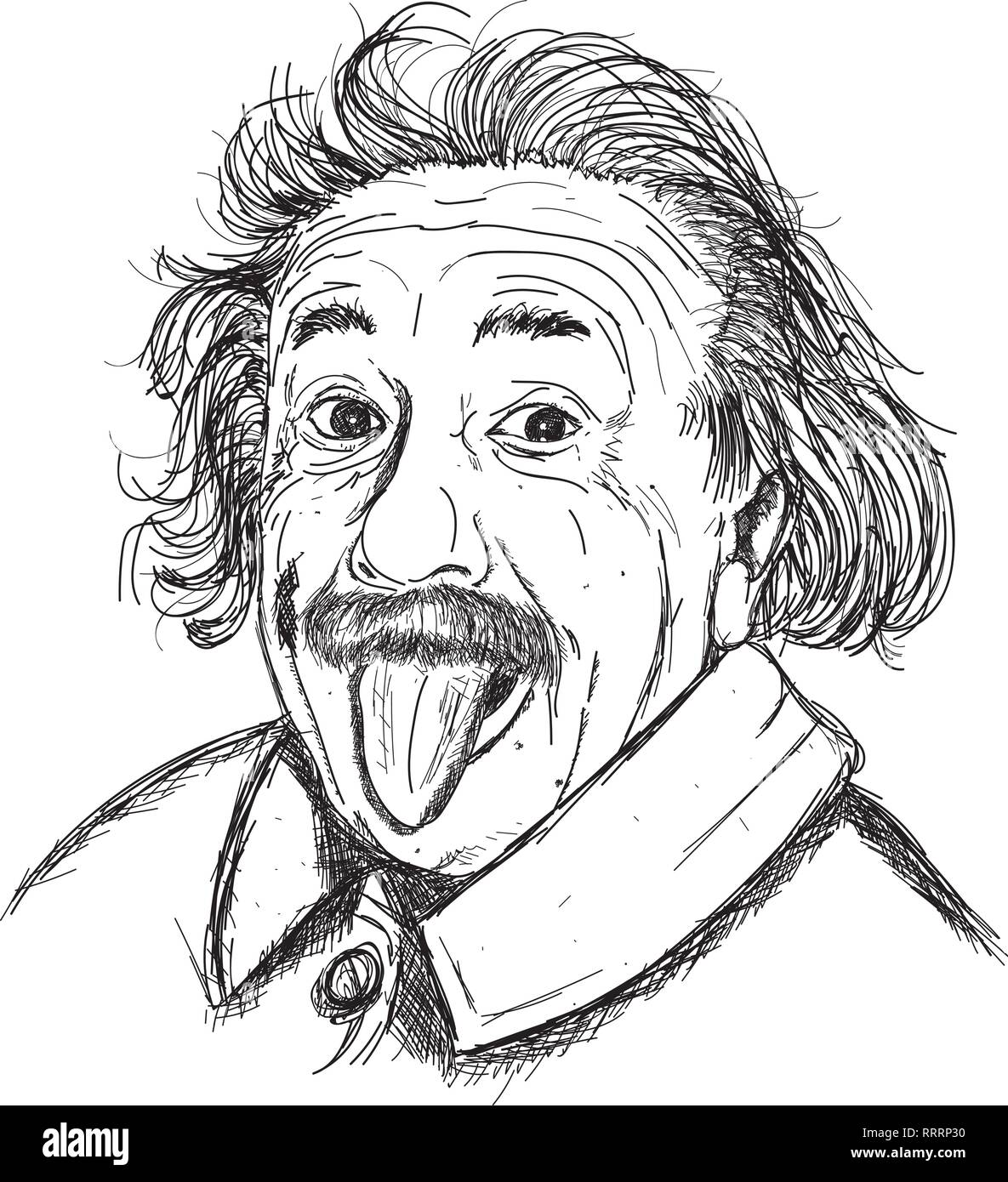 Albert Einstein iconic Zunge portrait in Line Art Stock Vektor