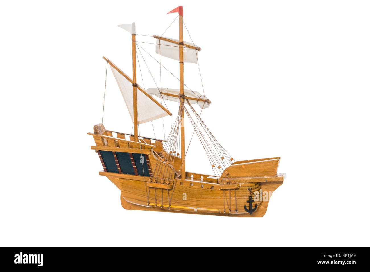 Schiffs Modell schwebend in der Luft isoliert auf weißem Stockfoto