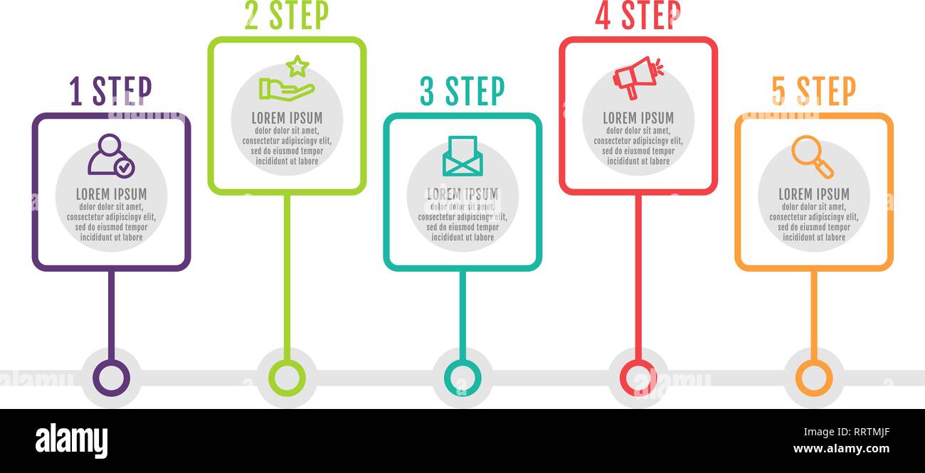 Moderne und einfache flache Vector Illustration. Infografik Vorlage mit fünf Punkten, Elemente, Plätze, Prozentsätze. Für Unternehmen entwickelt, Präsentationen Stock Vektor