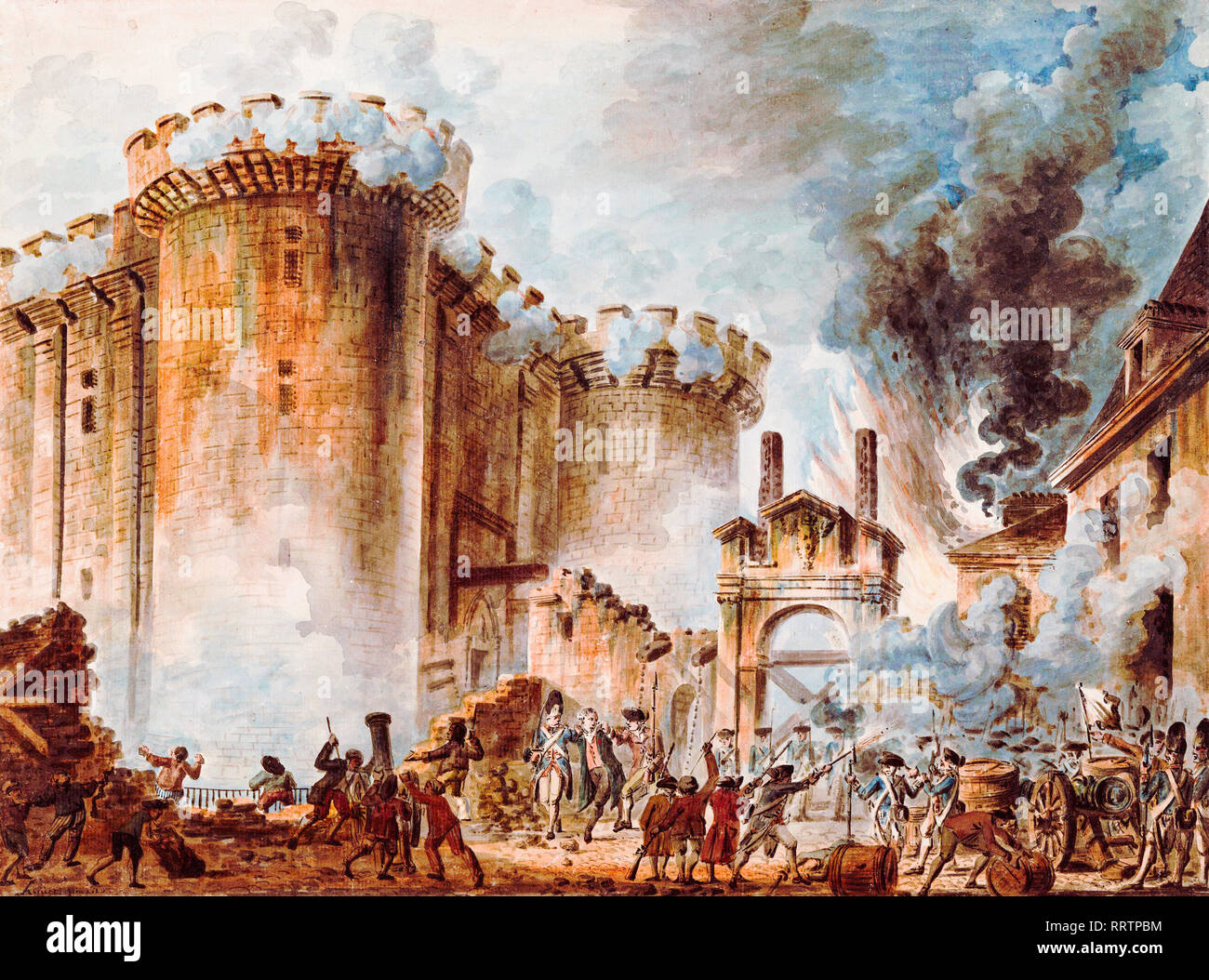 Der Sturm auf die Bastille 1789, Französische Revolution Gemälde von Jean-Pierre Houel Stockfoto