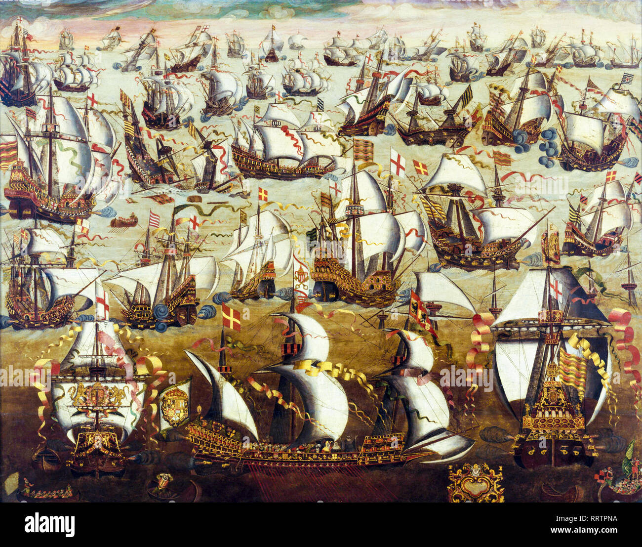 Spanische Armada, 1588 - englische Schiffe und die spanische Armada, Malerei Stockfoto