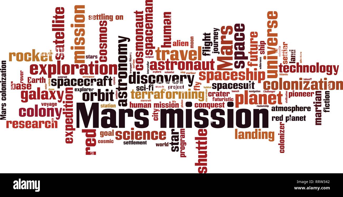 Mars Mission Wort cloud Konzept. Vector Illustration Stock Vektor