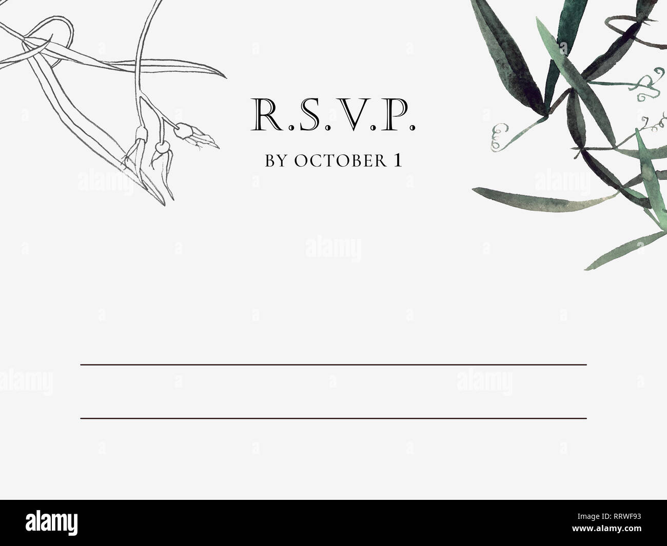Elegante Hochzeit Einladung Vorlage Mit Aquarell Und Gravur Wilde Wiese Blumen Und Text Fur Ihre Konstruktion Stockfotografie Alamy