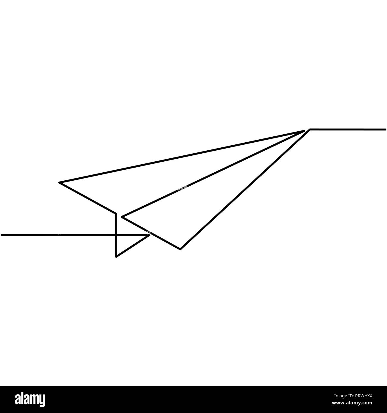 Kontinuierliche eine Zeichnung von isolierten Objekt Vector Papierflieger fliegen Stock Vektor