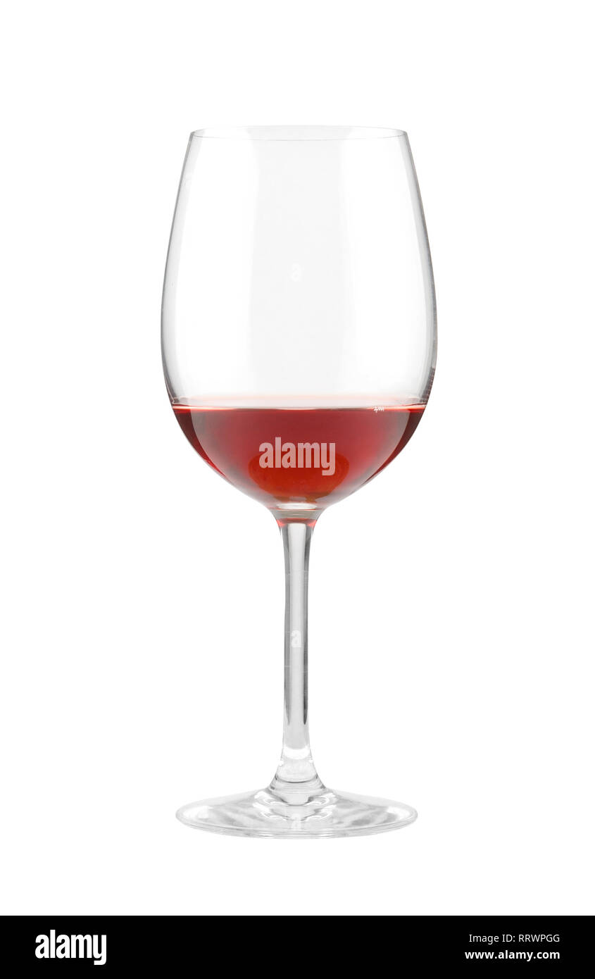 Hohes Glas mit rotem Wein auf weißem Hintergrund Stockfoto