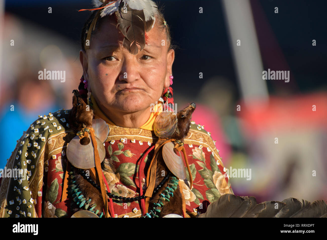 Nordamerika, Amerika, American, USA, Pacific Northwest, Washington, Warm Springs, Indian Reservation, Vertrag Tage Pow Wow, Frau traditionelle Tänzer Stockfoto