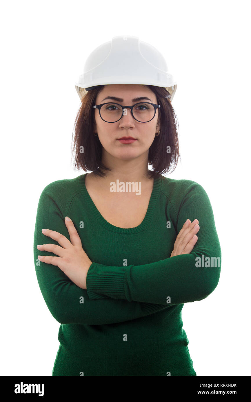 Porträt einer selbstbewussten Frau mit Schutzhelm - ein