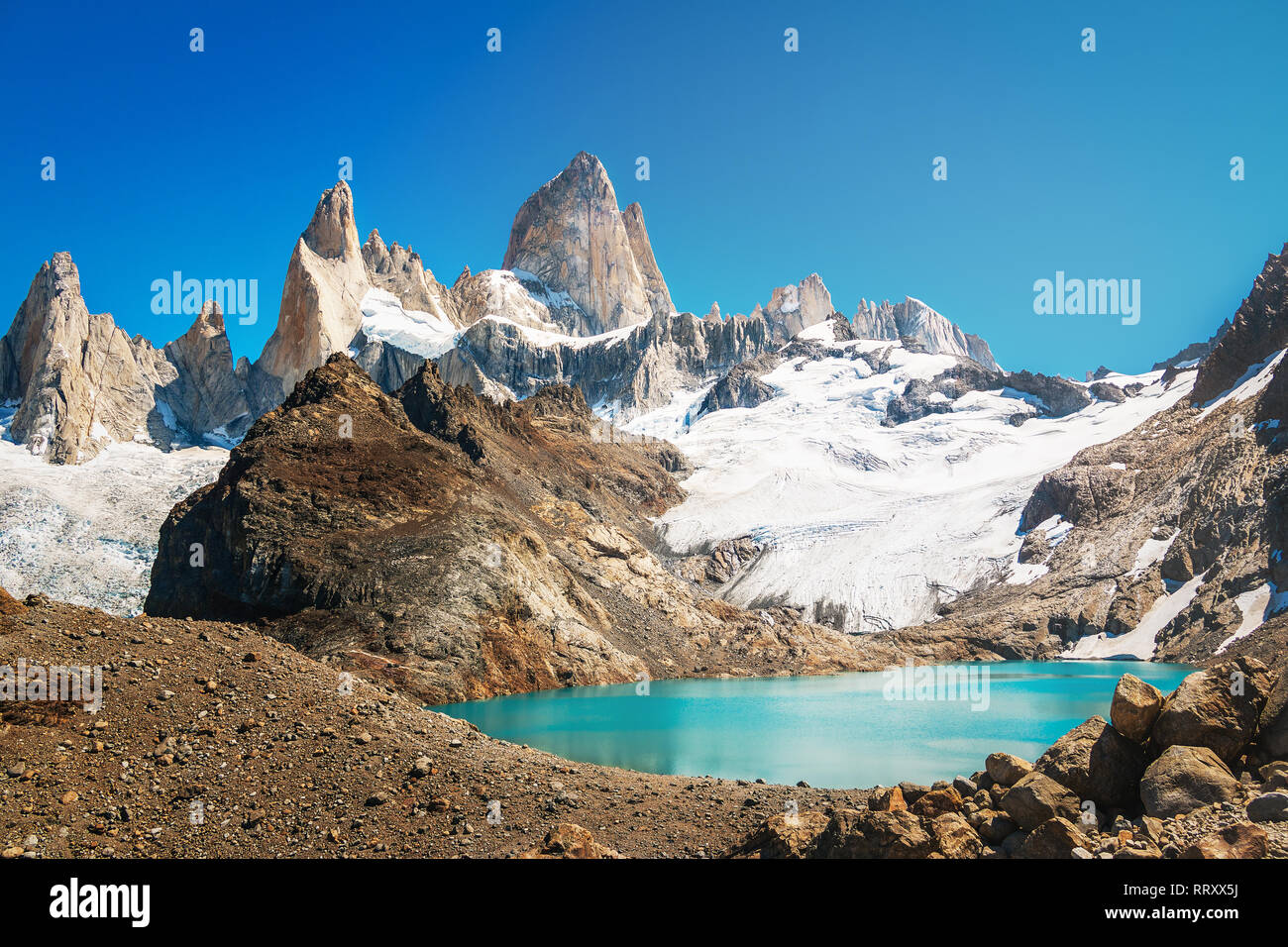 Mount Fitz Roy und Laguna de Los Tres in Patagonien - El Chalten, Argentinien Stockfoto