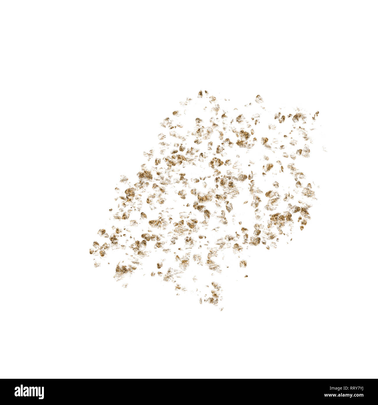 Gold Metallic paint Splatter auf Weiß, Abbildung isoliert. Stockfoto