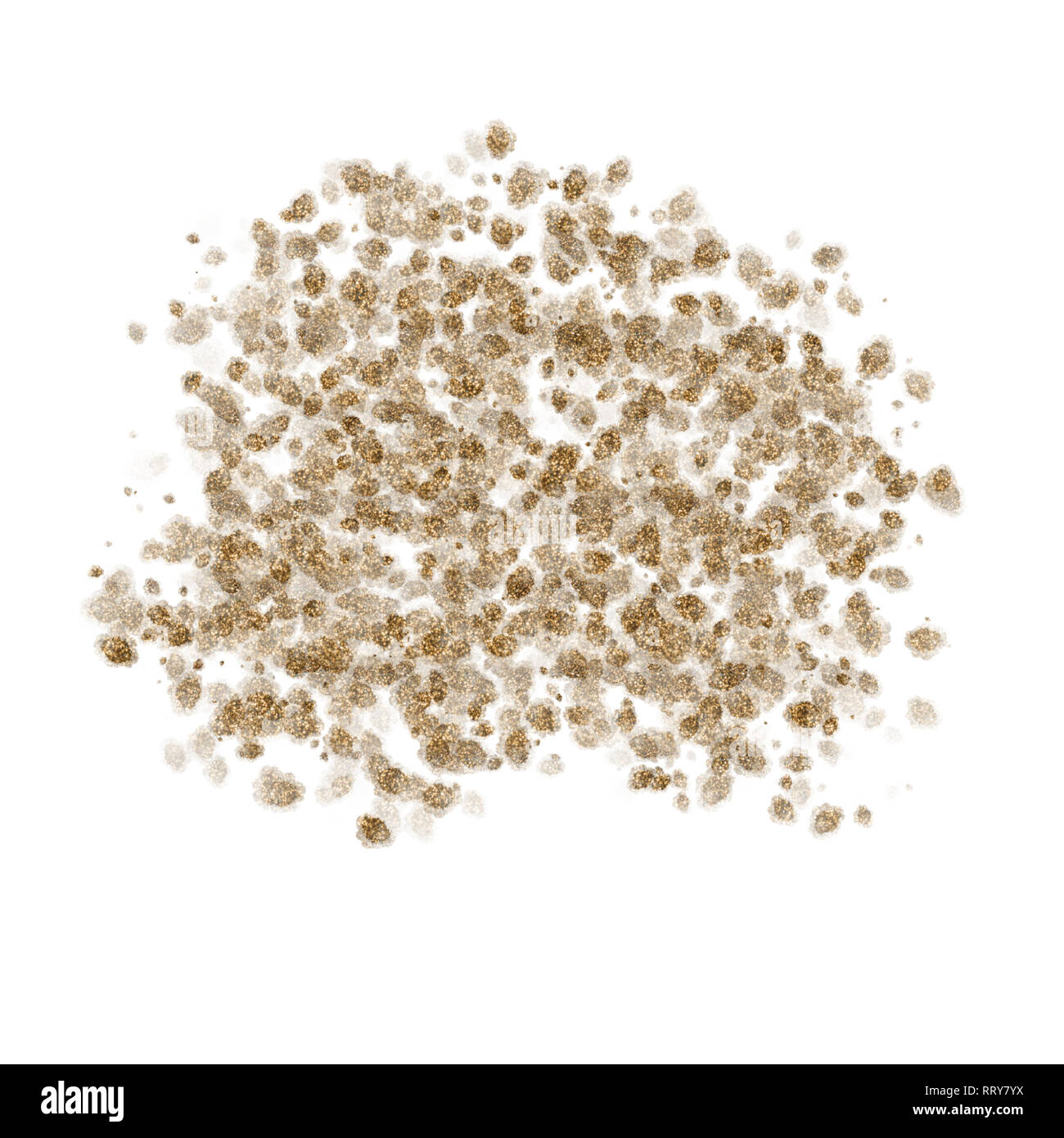 Gold Metallic paint Splatter auf Weiß, Abbildung isoliert. Stockfoto