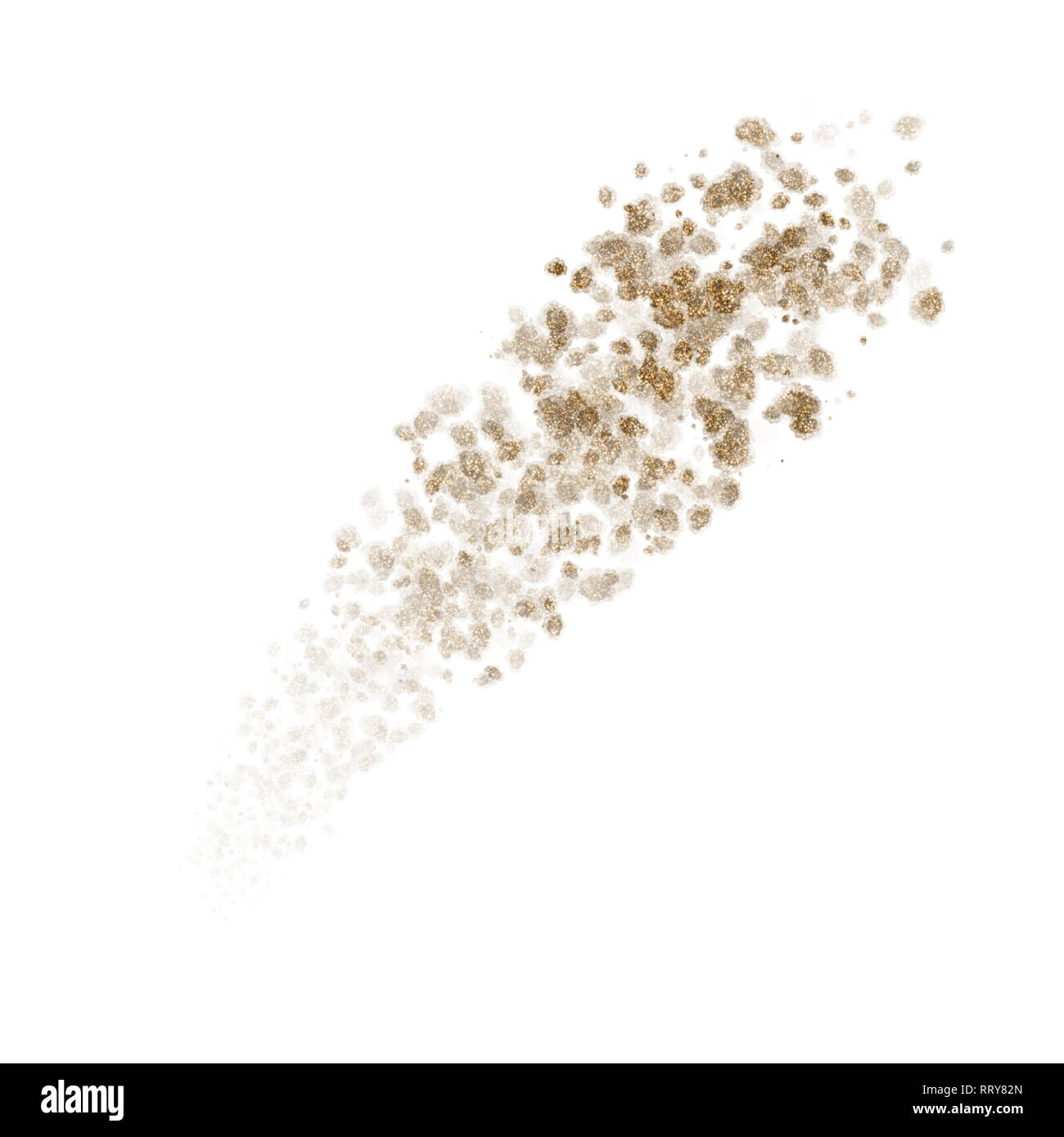 Gold Metallic paint Splatter auf Weiß, Abbildung isoliert. Stockfoto