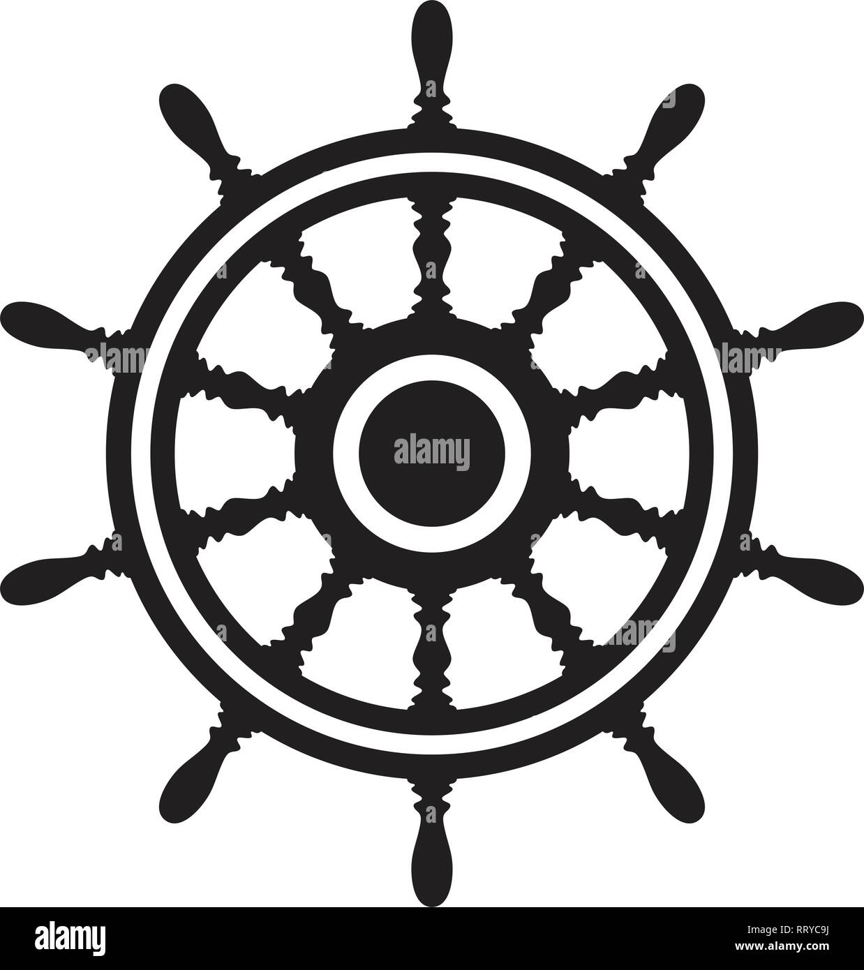 Vektor Lenkrad von einem Schiff, Boot oder Yacht auf weißem Hintergrund. Ruder Richtung Konzept. nautischen oder Reisen Symbol. Holz- die Zweiradlenkung Stock Vektor