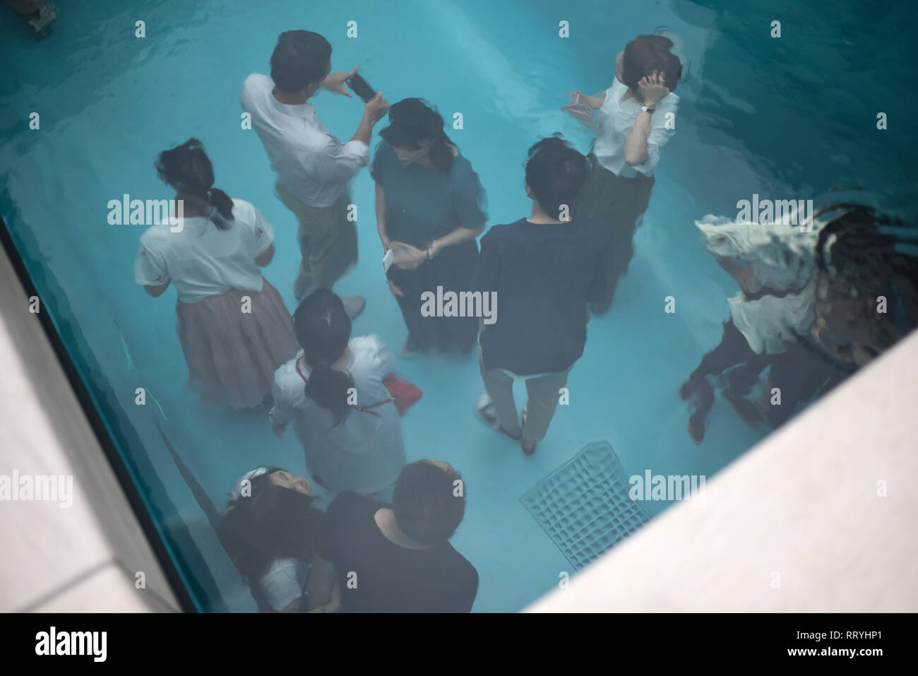 Das Schwimmbad, von dem Künstler Leandro Erlich, permanent im 21. Jahrhundert Museum für Zeitgenössische Kunst, Kanazawa, Japan ausgestellt Stockfoto