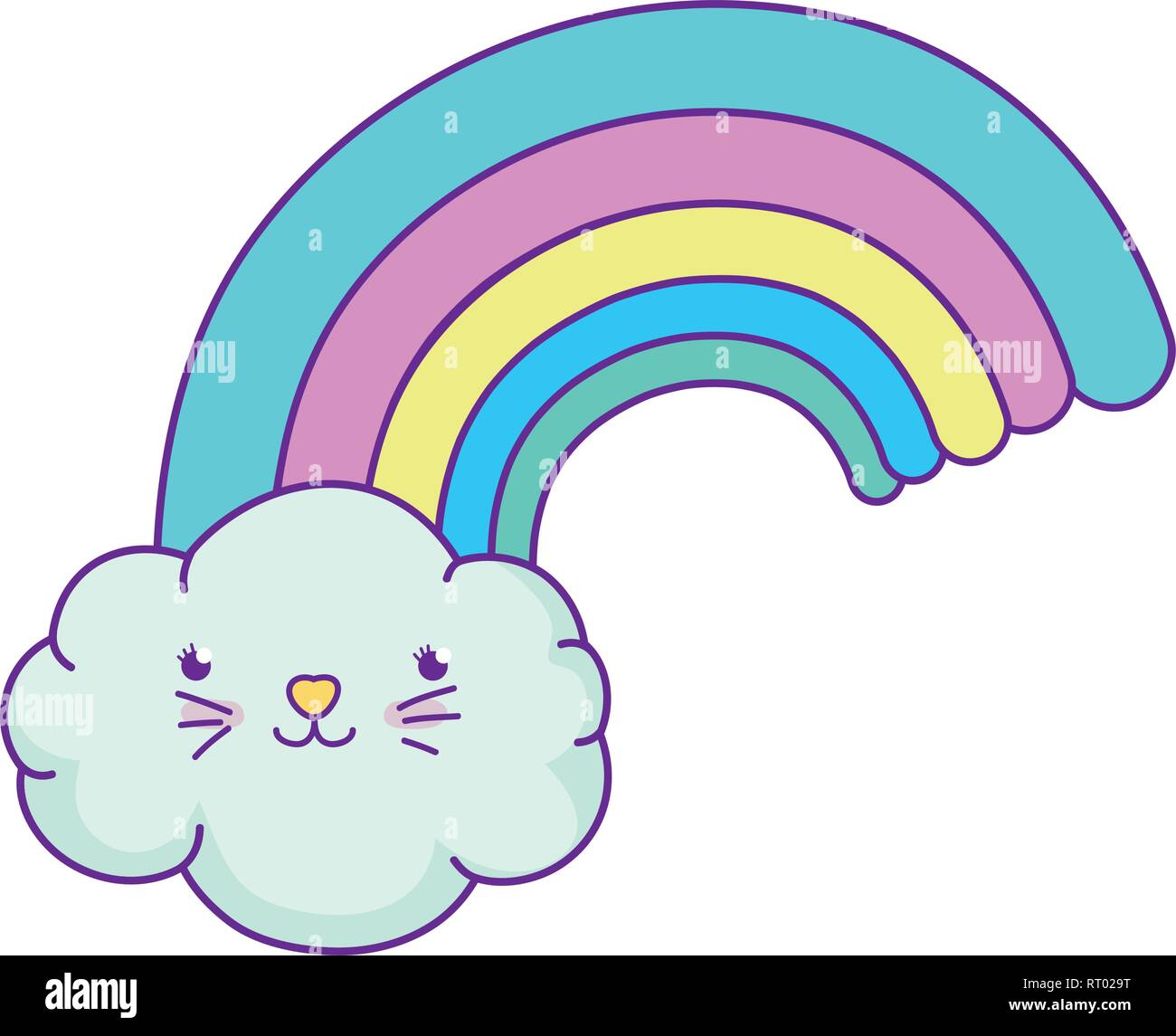 Wolken und Regenbogen kawaii Zeichen Stock Vektor