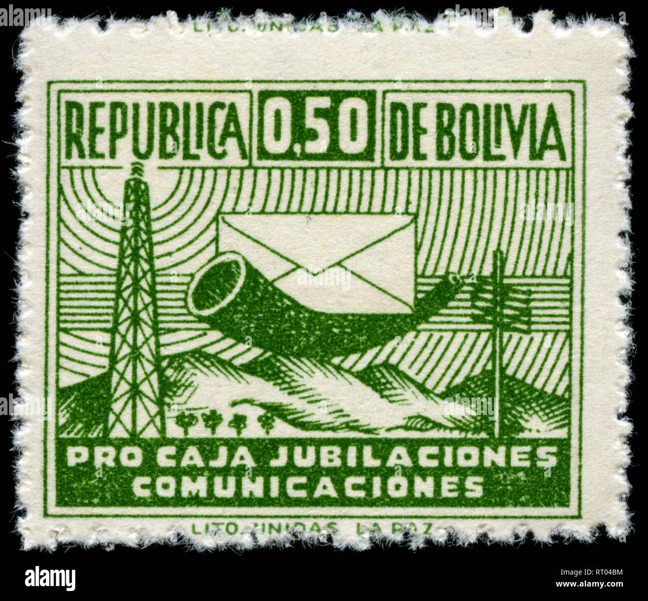 Briefmarke aus Bolivien in den Mitteilungen Symbole Serie 1953 ausgestellt Stockfoto